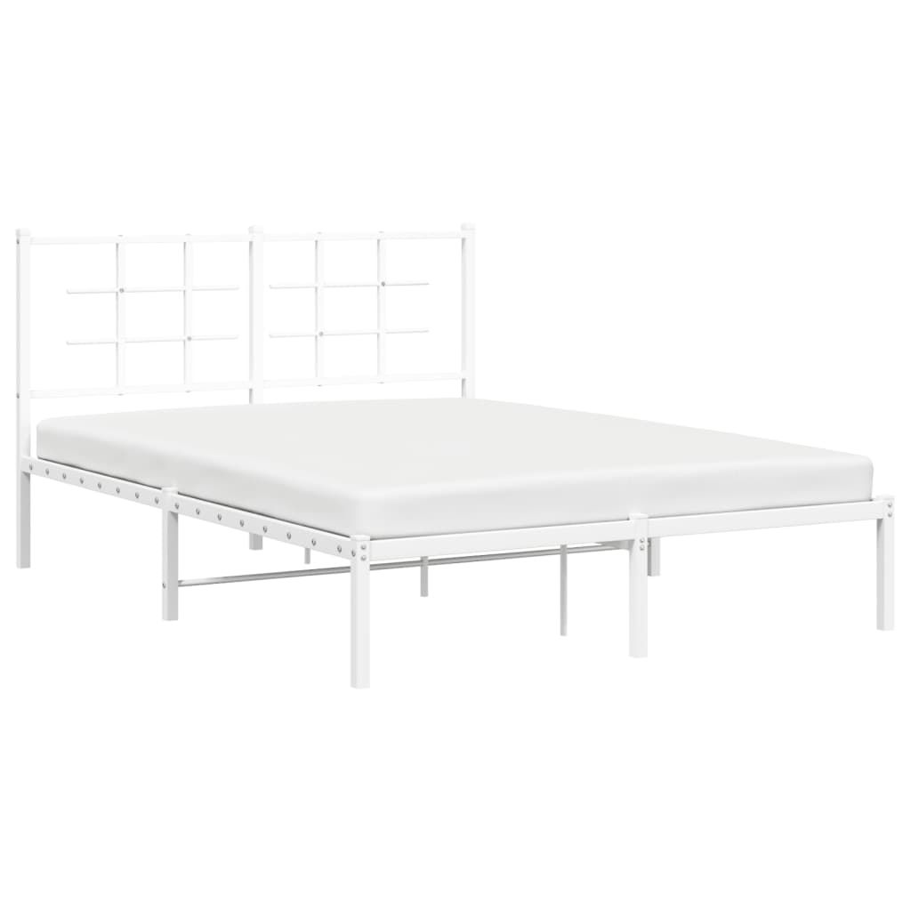 White Metal Bed Frame with Headboard – 140x200cm, No Mattress