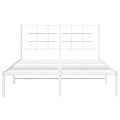 White Metal Bed Frame with Headboard – 140x200cm, No Mattress