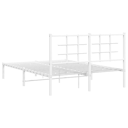 White Metal Bed Frame with Headboard – 140x200cm, No Mattress
