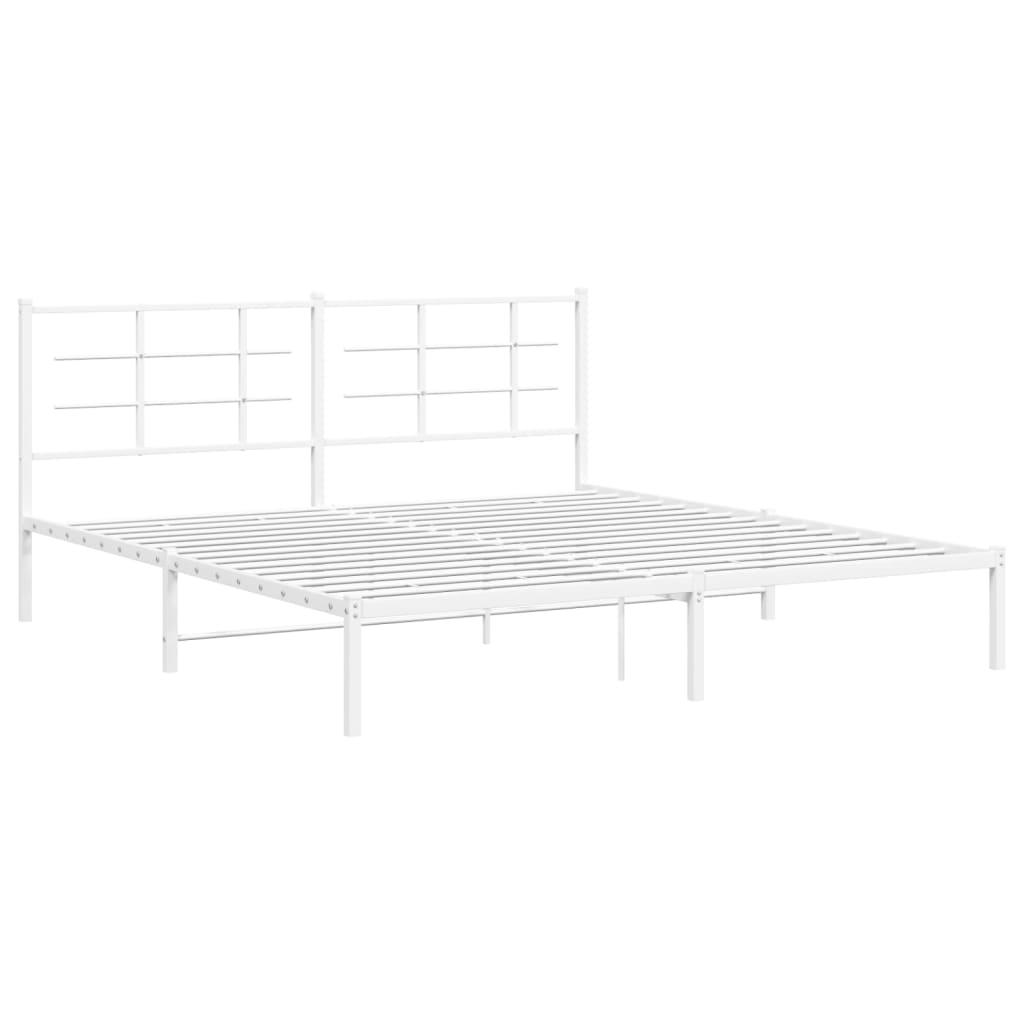 White Metal Bed Frame with Headboard – 183x213cm, No Mattress