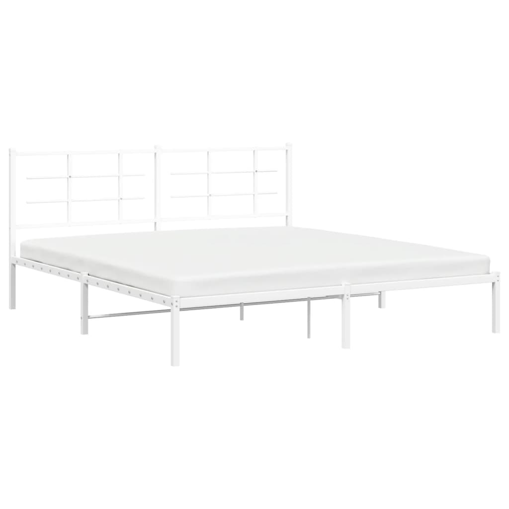 White Metal Bed Frame with Headboard – 183x213cm, No Mattress