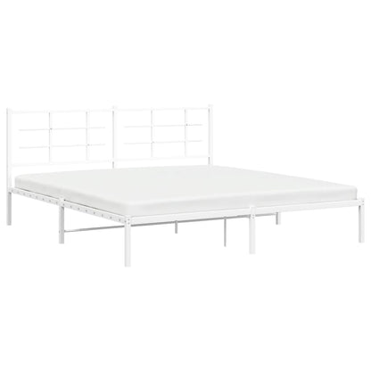 White Metal Bed Frame with Headboard – 183x213cm, No Mattress