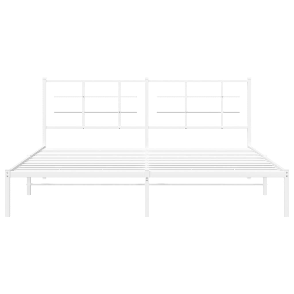 White Metal Bed Frame with Headboard – 183x213cm, No Mattress
