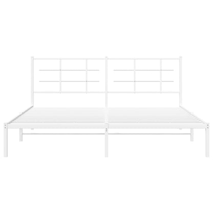 White Metal Bed Frame with Headboard – 183x213cm, No Mattress