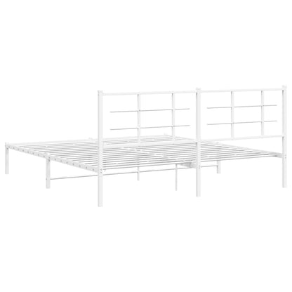 White Metal Bed Frame with Headboard – 183x213cm, No Mattress