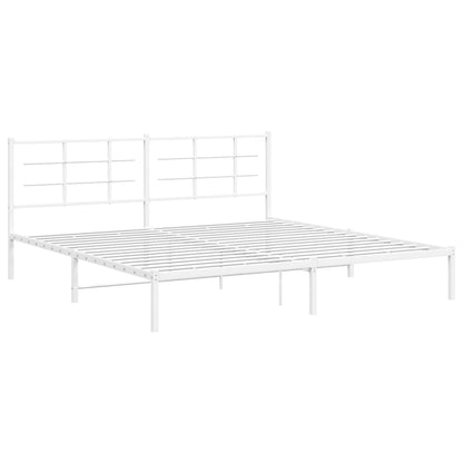 White Metal Bed Frame with Headboard, 193x203cm - Elegant Design