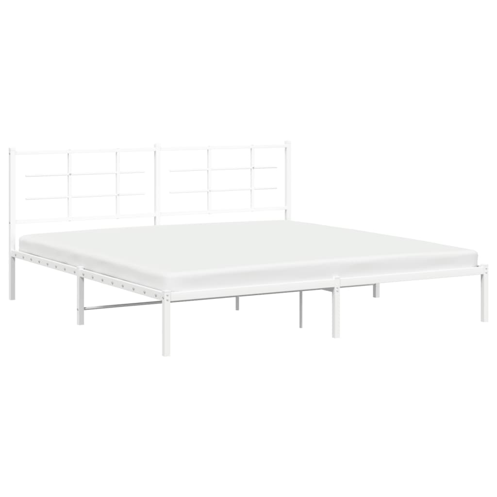 White Metal Bed Frame with Headboard, 193x203cm - Elegant Design