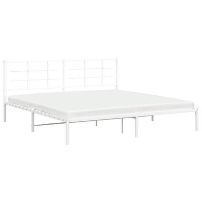 White Metal Bed Frame with Headboard, 193x203cm - Elegant Design