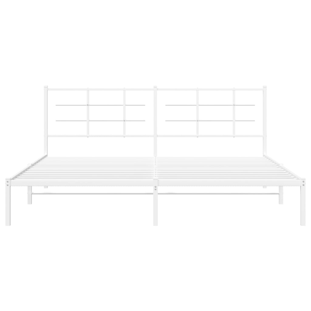 White Metal Bed Frame with Headboard, 193x203cm - Elegant Design
