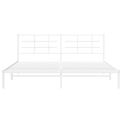 White Metal Bed Frame with Headboard, 193x203cm - Elegant Design