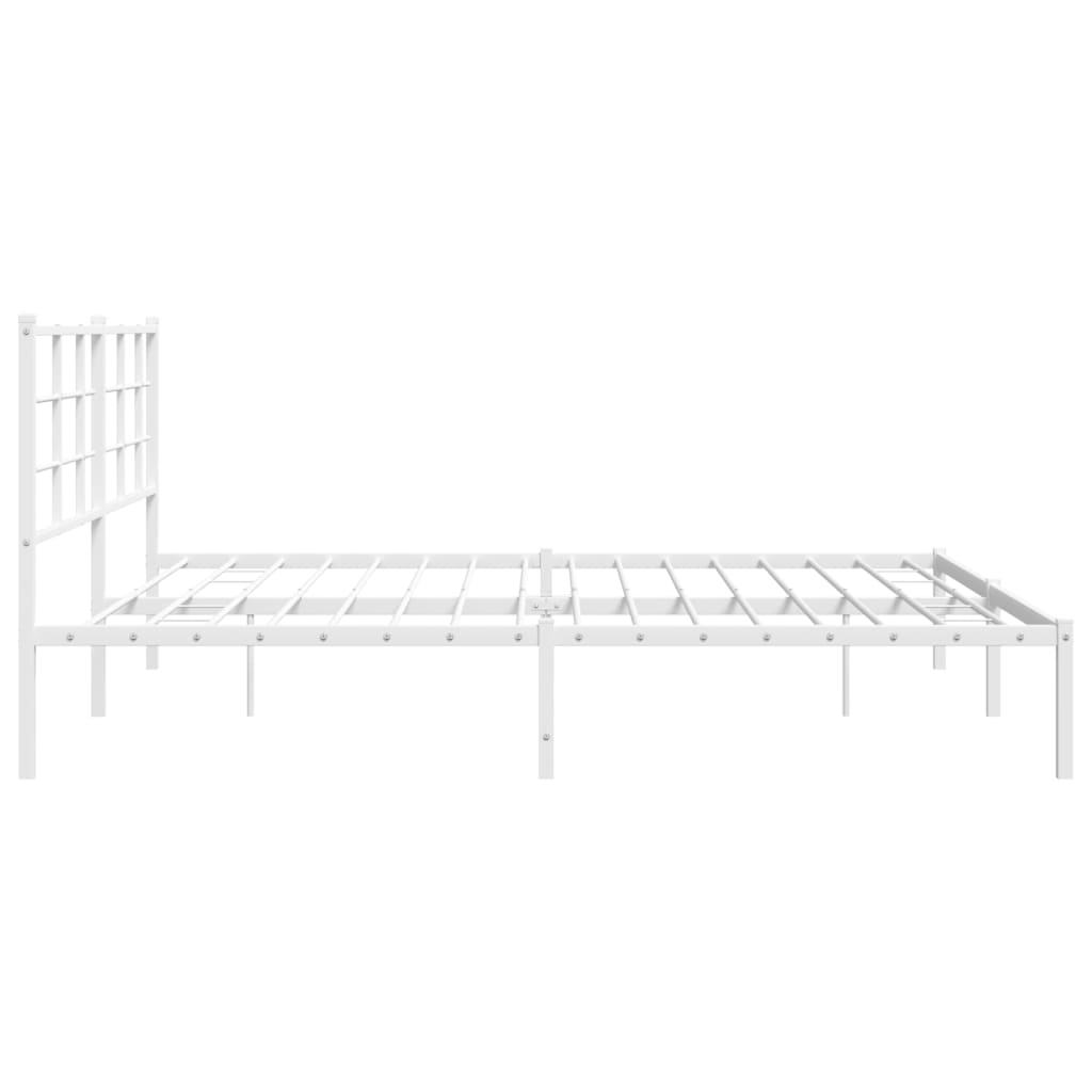 White Metal Bed Frame with Headboard, 193x203cm - Elegant Design
