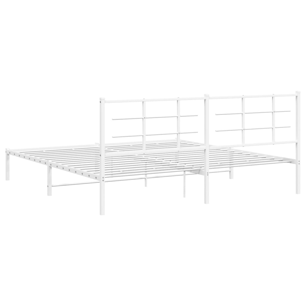 White Metal Bed Frame with Headboard, 193x203cm - Elegant Design