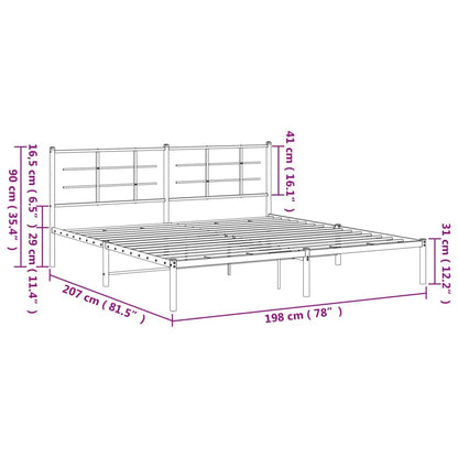 White Metal Bed Frame with Headboard, 193x203cm - Elegant Design