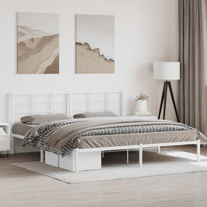 White Metal Bed Frame with Headboard, 193x203cm - Elegant Design