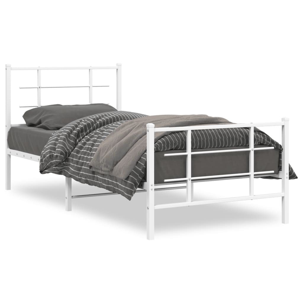 White Metal Bed Frame with Footboard, 90x190cm - No Mattress Included