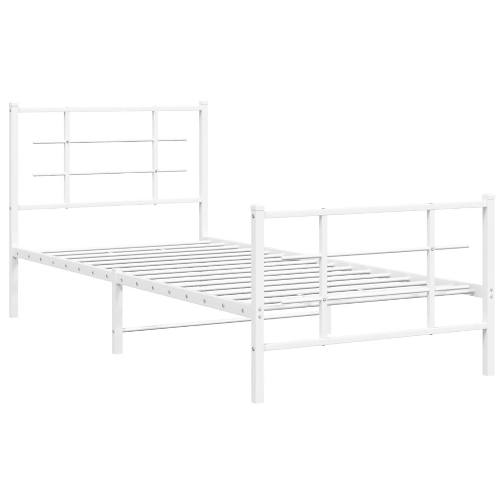 White Metal Bed Frame with Footboard, 90x190cm - No Mattress Included