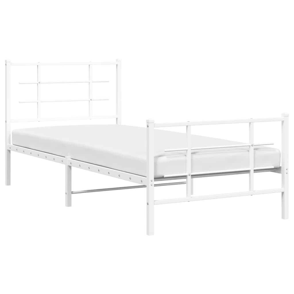 White Metal Bed Frame with Footboard, 90x190cm - No Mattress Included