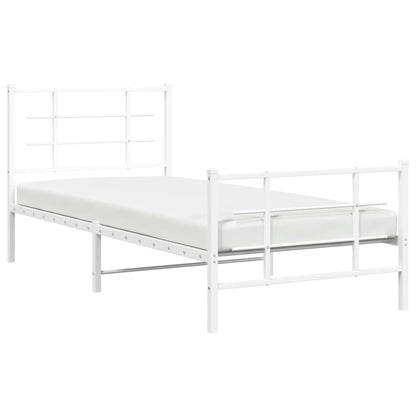 White Metal Bed Frame with Footboard, 90x190cm - No Mattress Included