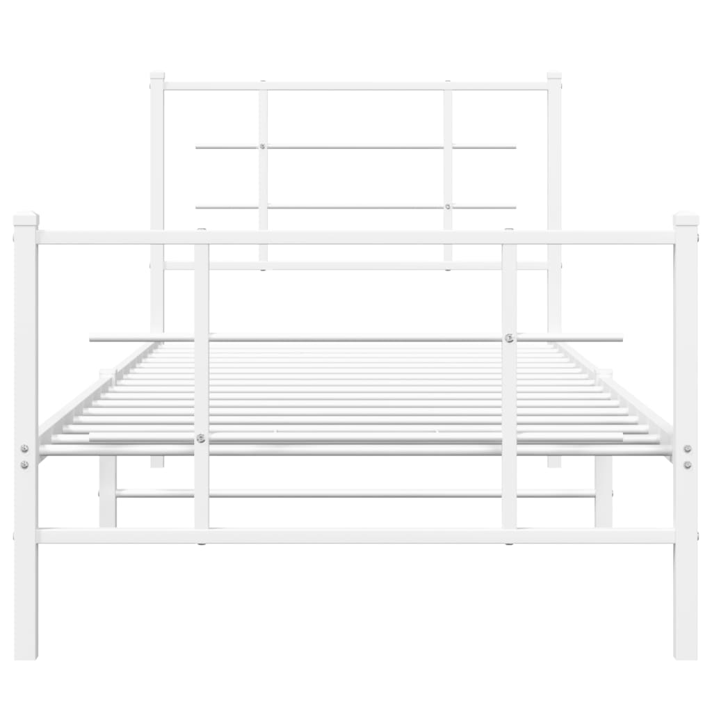 White Metal Bed Frame with Footboard, 90x190cm - No Mattress Included