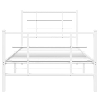 White Metal Bed Frame with Footboard, 90x190cm - No Mattress Included