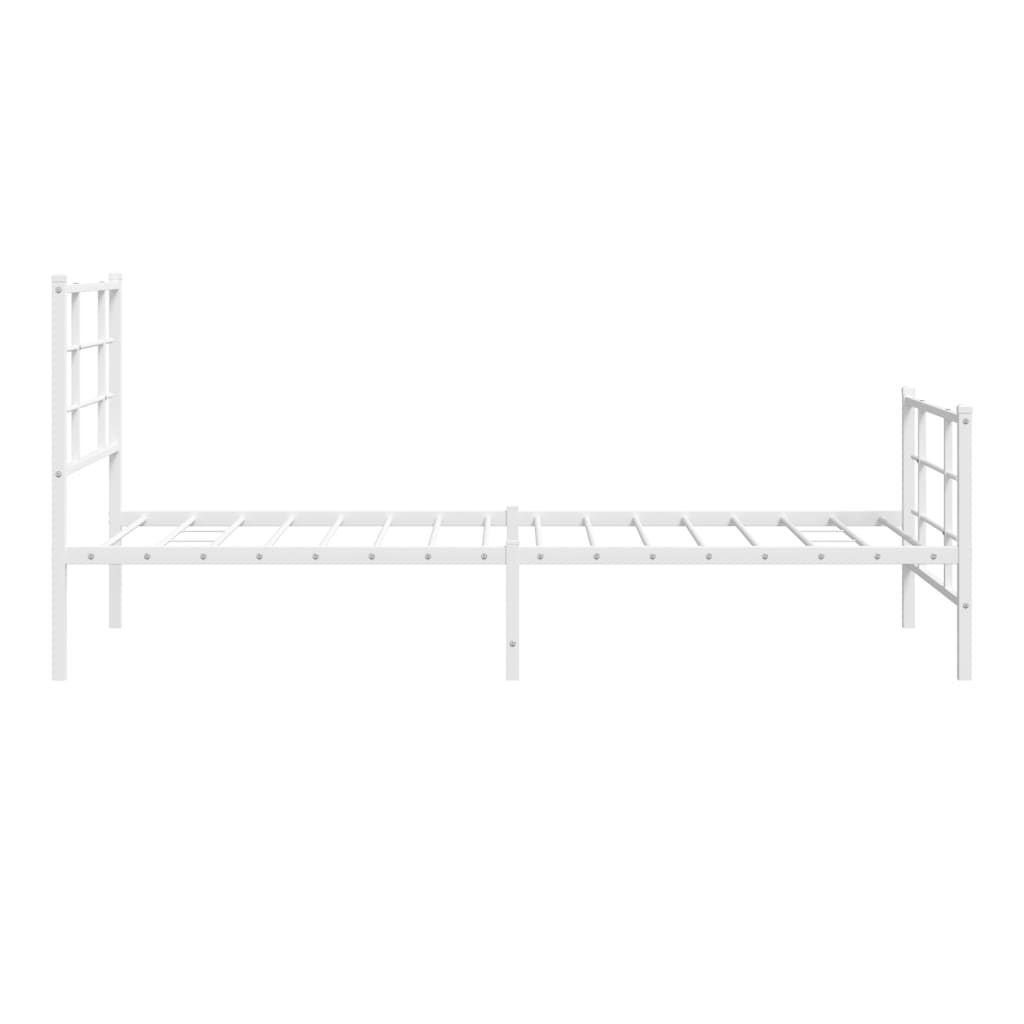 White Metal Bed Frame with Footboard, 90x190cm - No Mattress Included