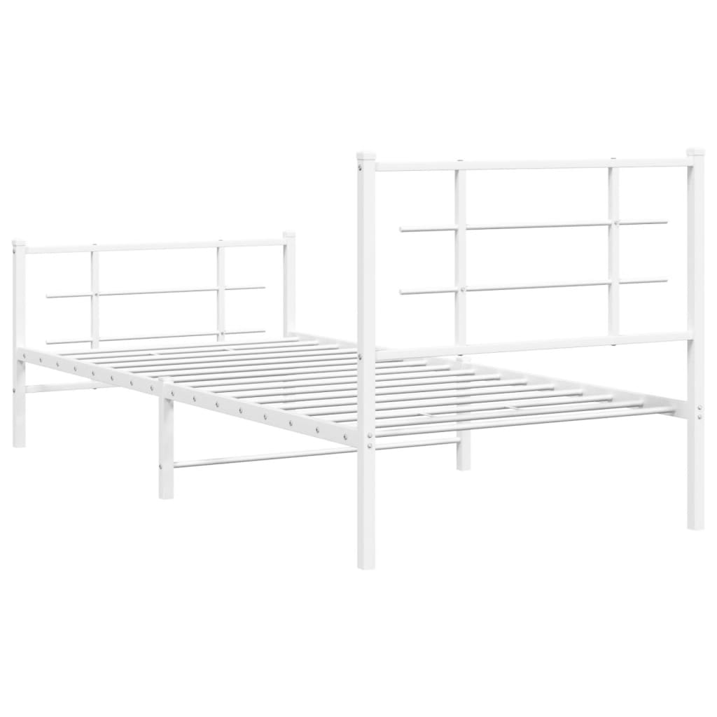 White Metal Bed Frame with Footboard, 90x190cm - No Mattress Included