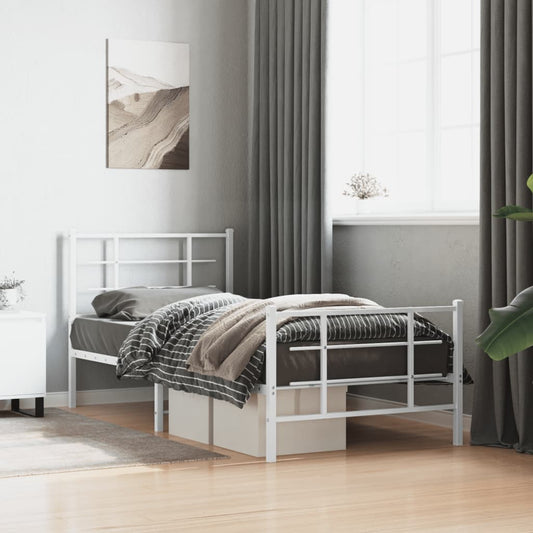 White Metal Bed Frame with Footboard, 90x190cm - No Mattress Included