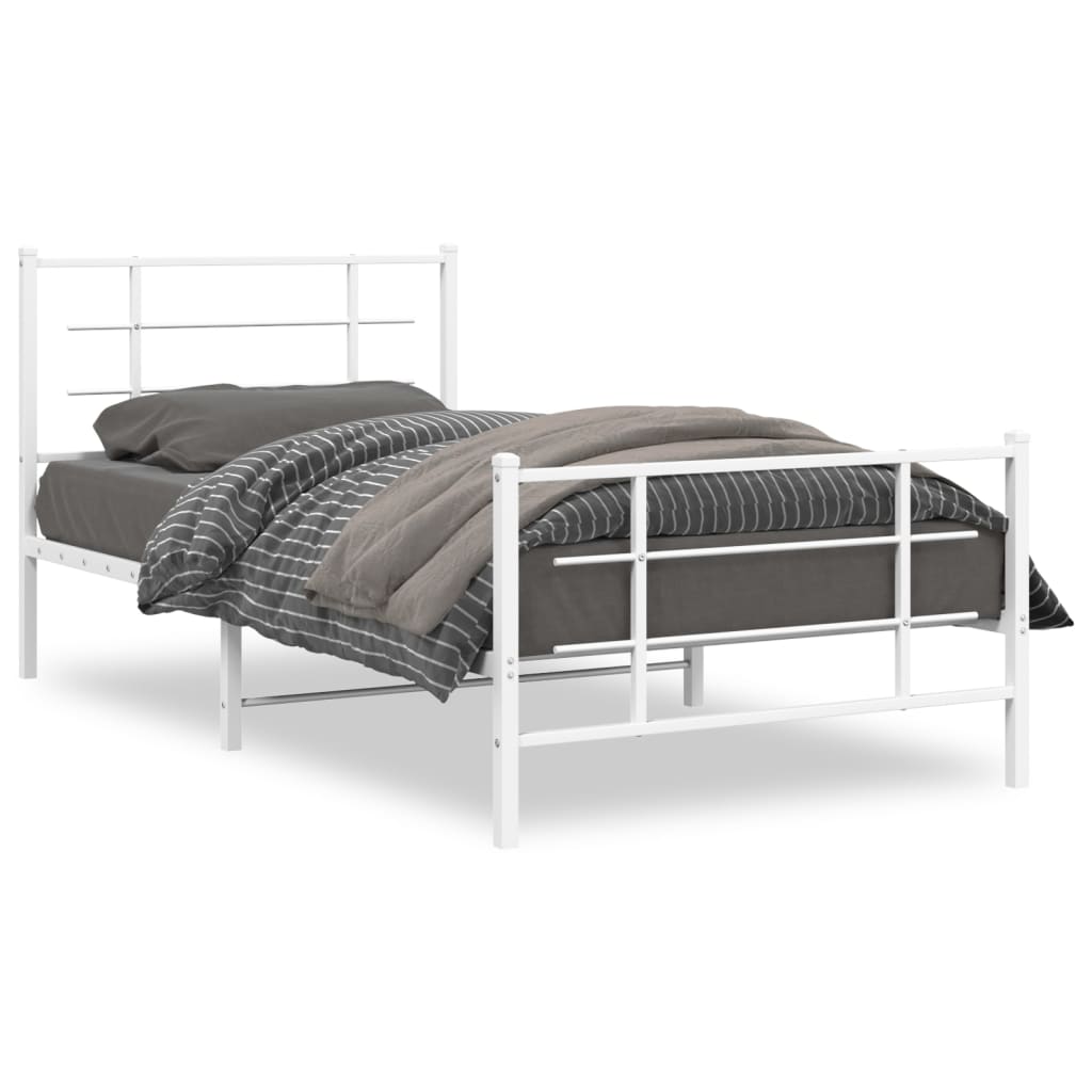 White Metal Bed Frame with Footboard, 107x203cm, No Mattress