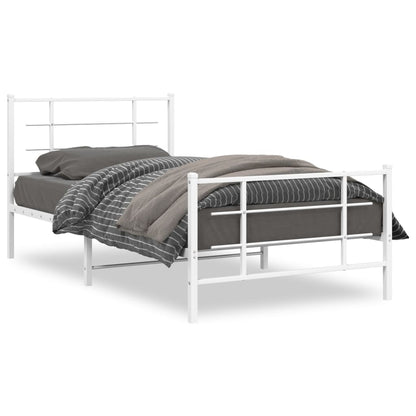 White Metal Bed Frame with Footboard, 107x203cm, No Mattress