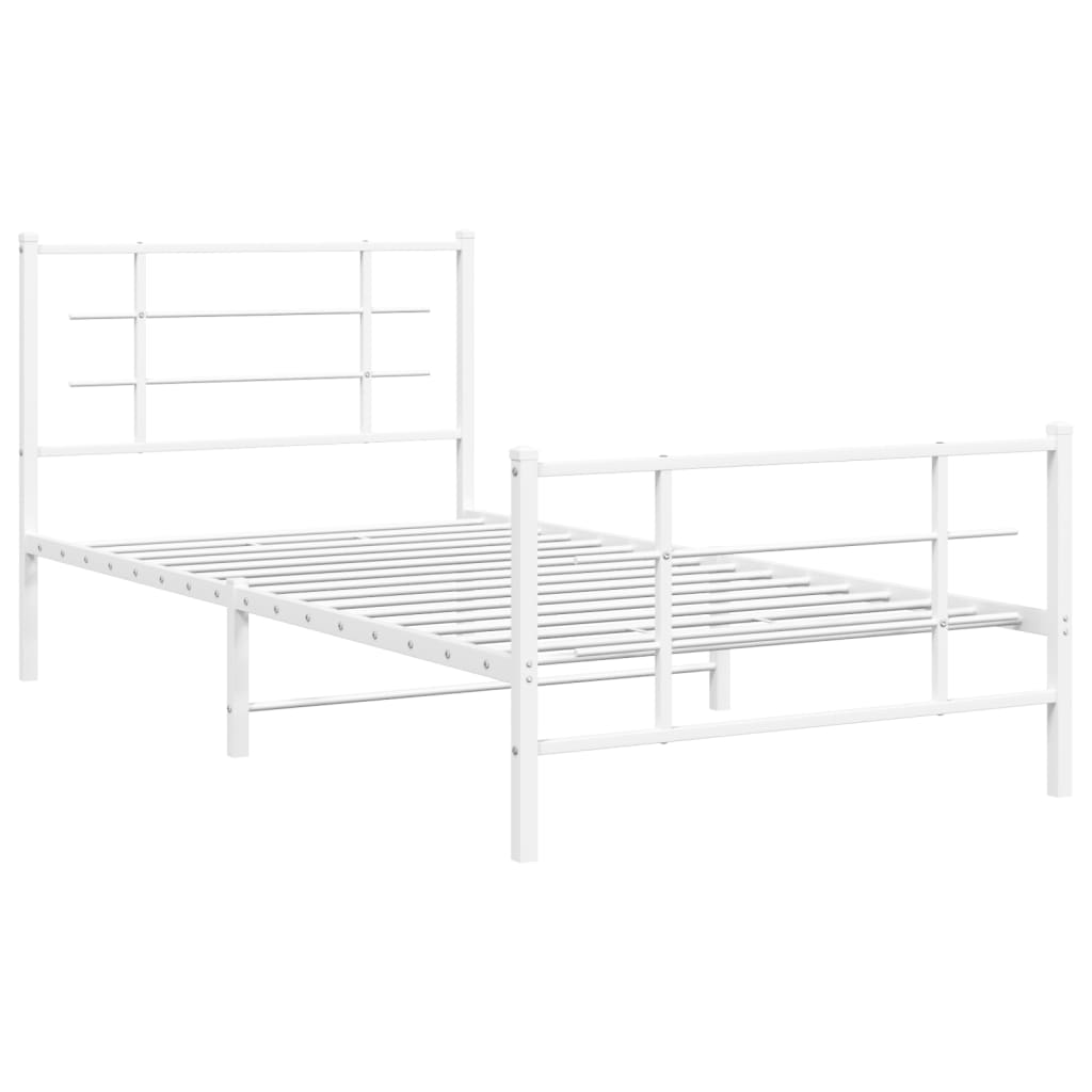 White Metal Bed Frame with Footboard, 107x203cm, No Mattress