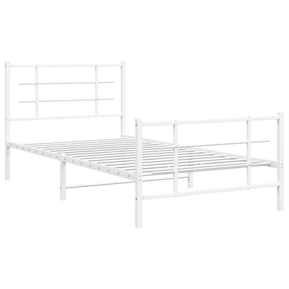 White Metal Bed Frame with Footboard, 107x203cm, No Mattress