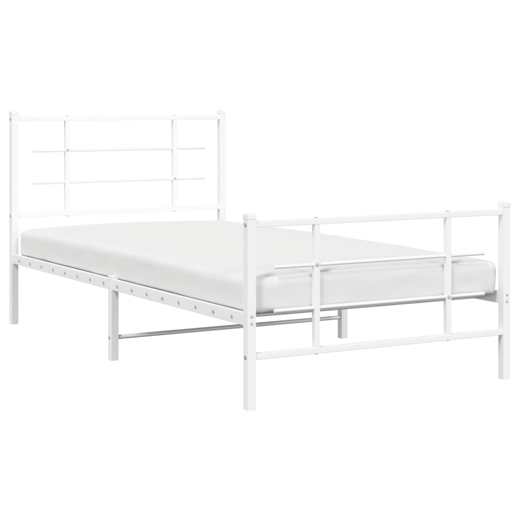 White Metal Bed Frame with Footboard, 107x203cm, No Mattress