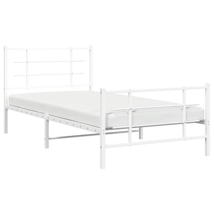 White Metal Bed Frame with Footboard, 107x203cm, No Mattress