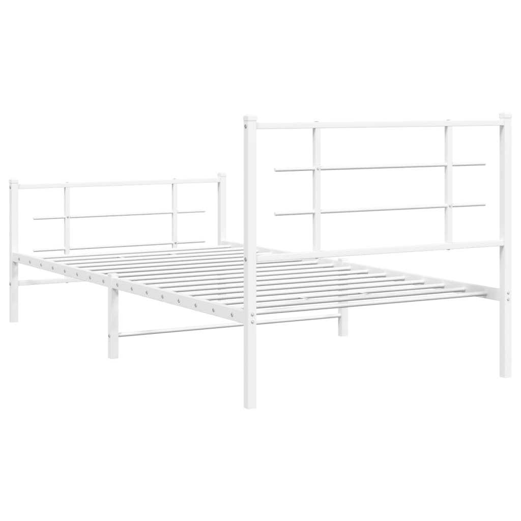 White Metal Bed Frame with Footboard, 107x203cm, No Mattress