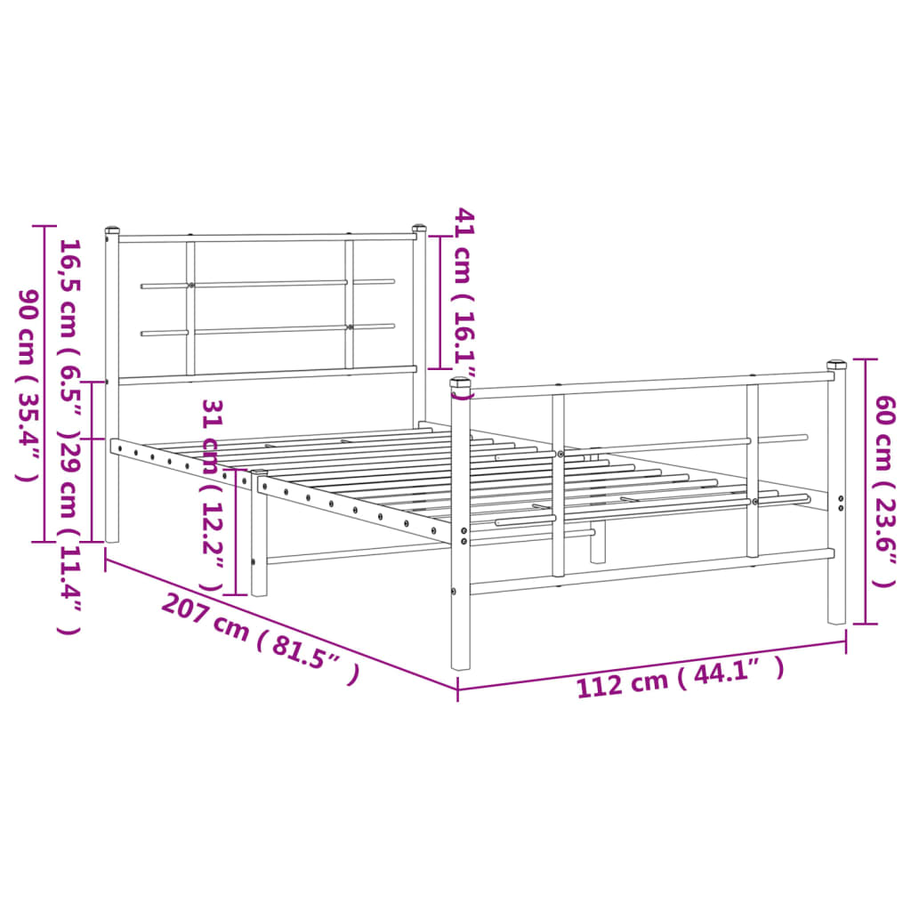 White Metal Bed Frame with Footboard, 107x203cm, No Mattress