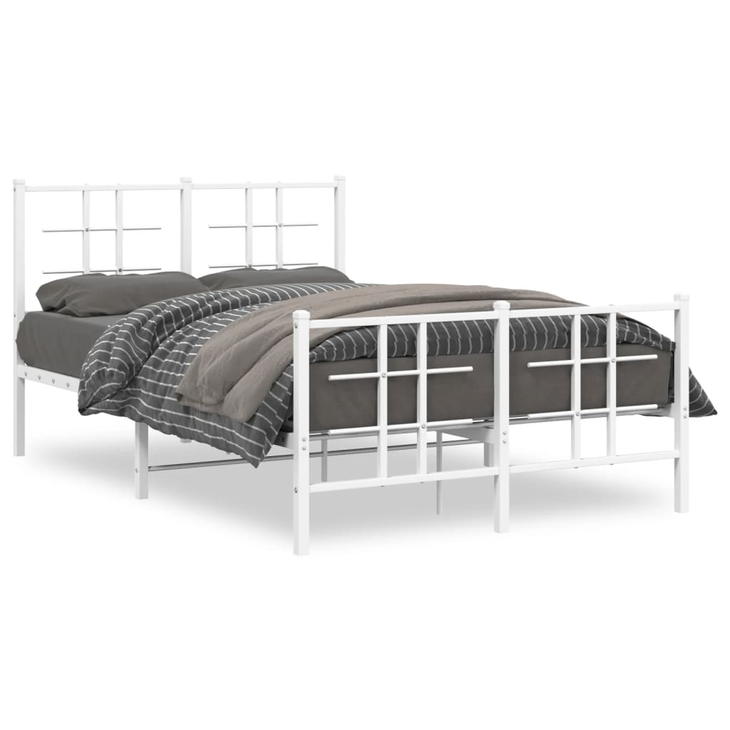 White Metal Bed Frame with Footboard, 120x200cm, No Mattress