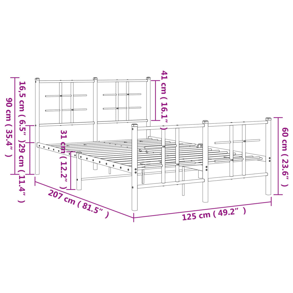 White Metal Bed Frame with Footboard, 120x200cm, No Mattress