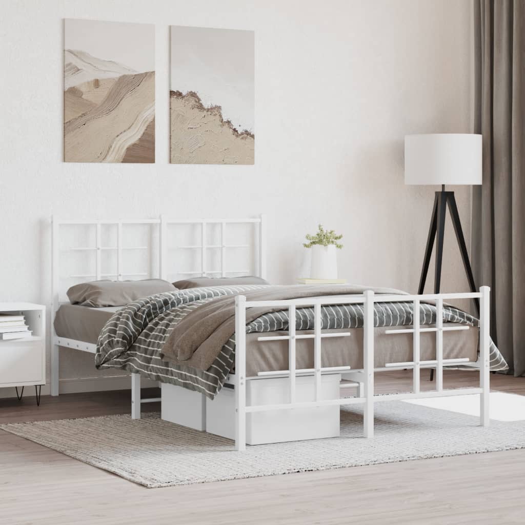 White Metal Bed Frame with Footboard, 120x200cm, No Mattress