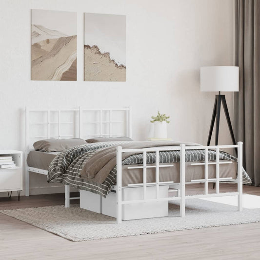 White Metal Bed Frame with Footboard, 120x200cm, No Mattress