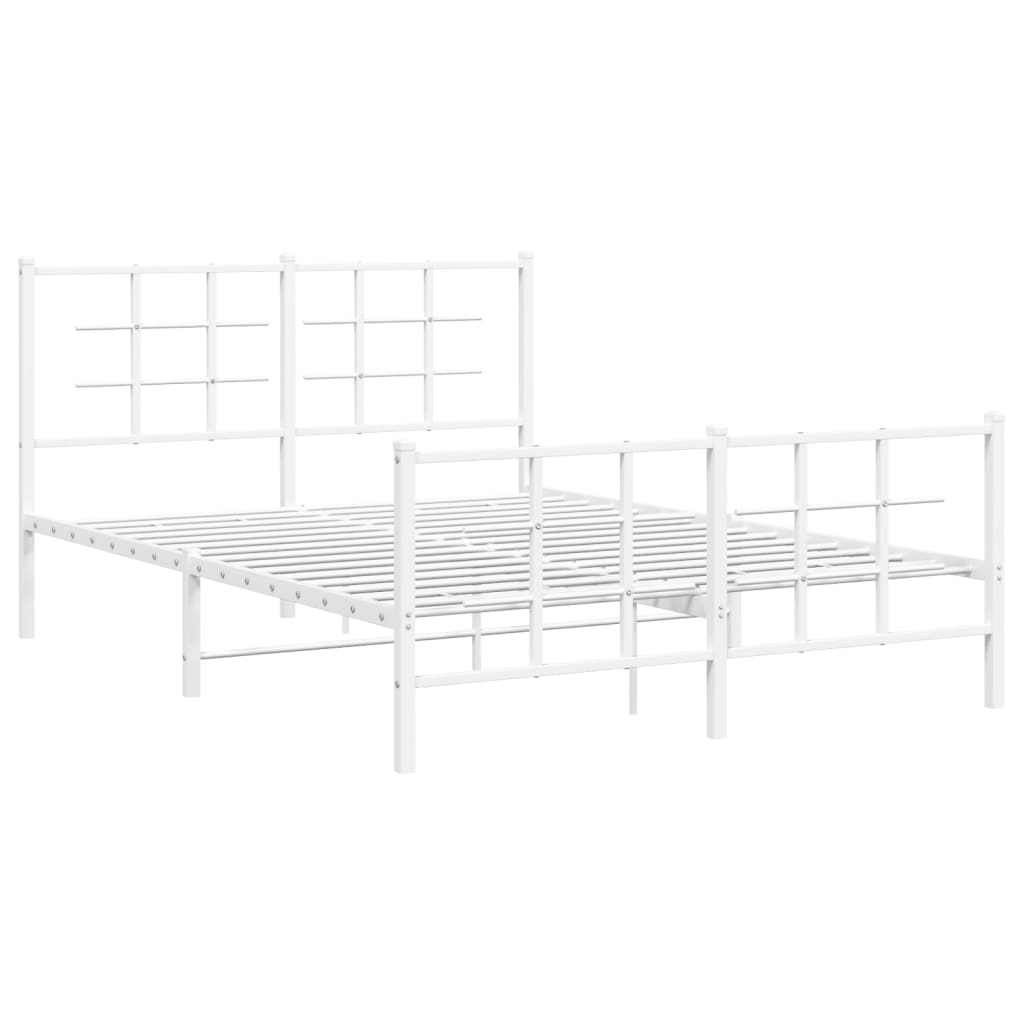 White Metal Bed Frame with Footboard - Fits 135x190cm Mattress