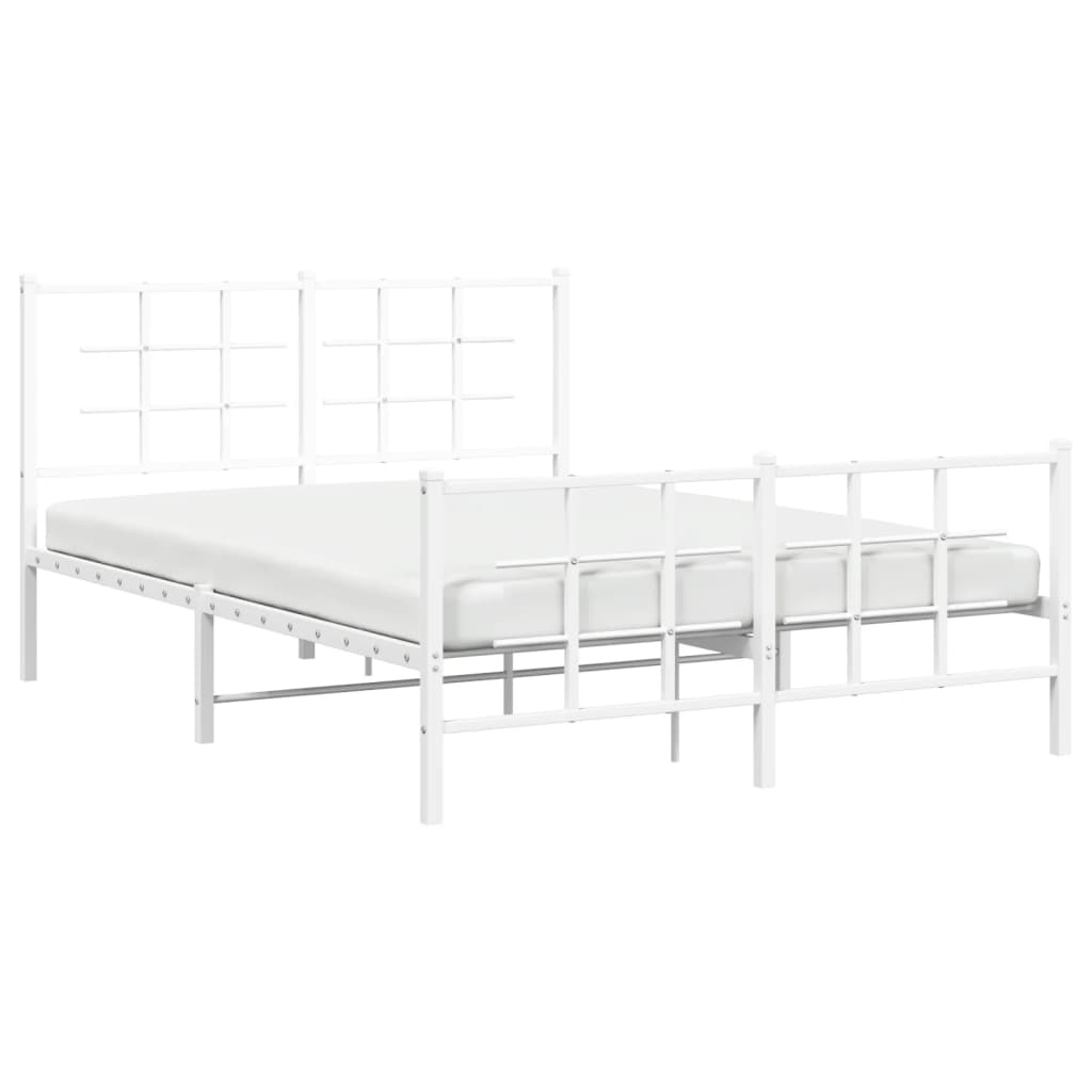 White Metal Bed Frame with Footboard - Fits 135x190cm Mattress