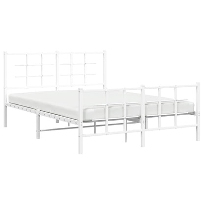White Metal Bed Frame with Footboard - Fits 135x190cm Mattress
