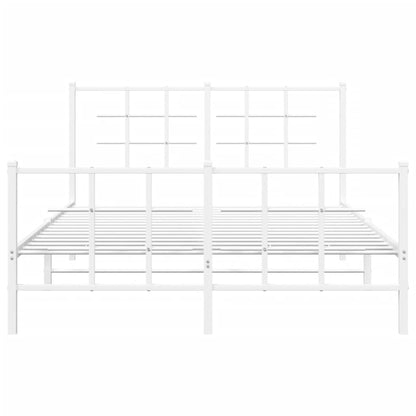 White Metal Bed Frame with Footboard - Fits 135x190cm Mattress