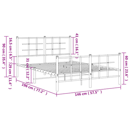 White Metal Bed Frame with Footboard 140x190cm - No Mattress