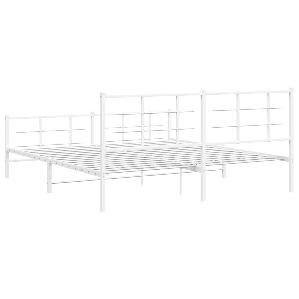 White Metal Bed Frame with Footboard - 183x213cm - Durable Design
