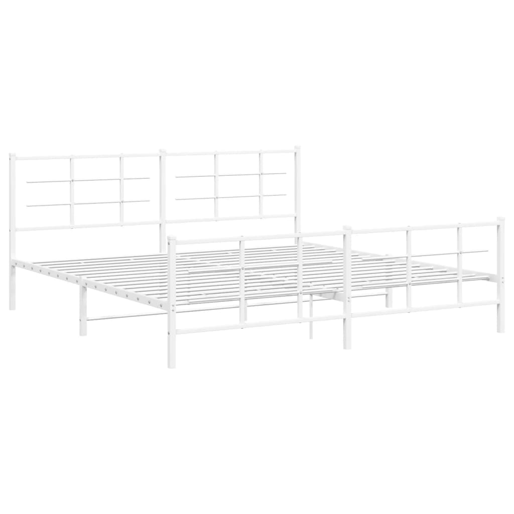White Metal Bed Frame with Footboard - 200x200cm, No Mattress