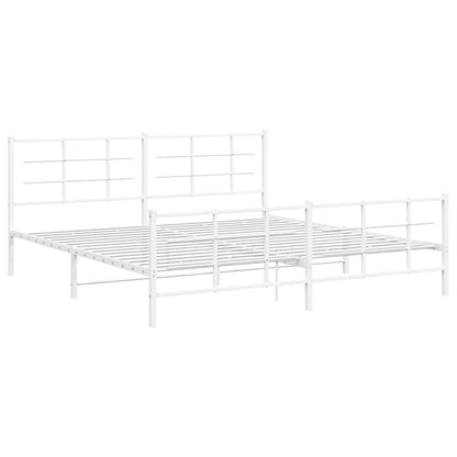 White Metal Bed Frame with Footboard - 200x200cm, No Mattress