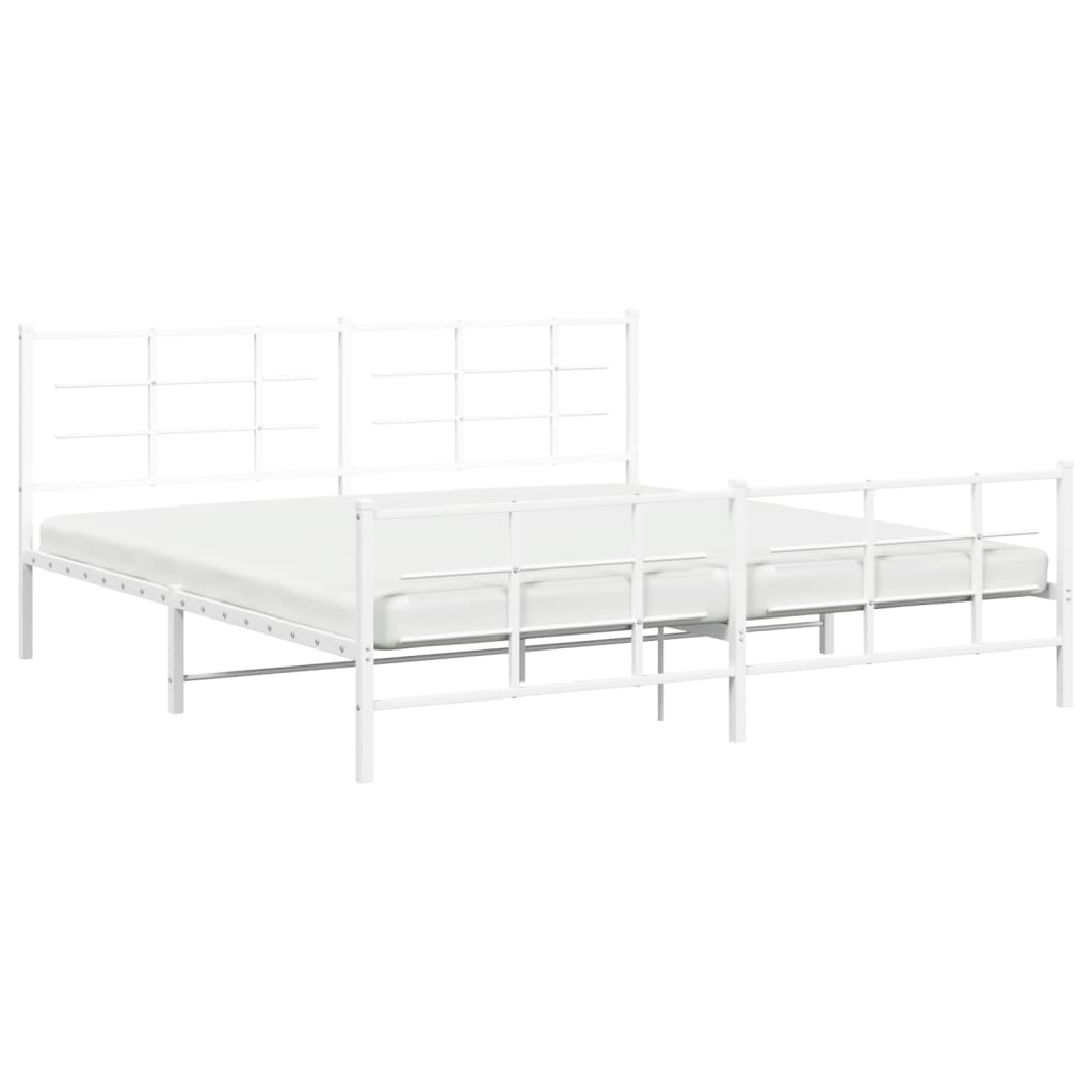 White Metal Bed Frame with Footboard - 200x200cm, No Mattress
