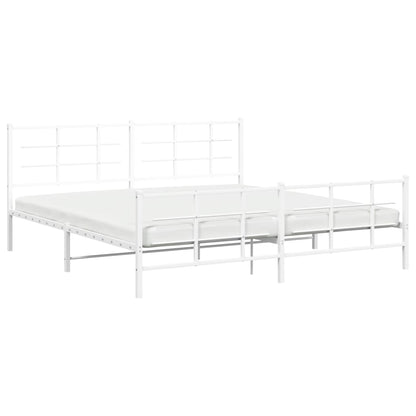 White Metal Bed Frame with Footboard - 200x200cm, No Mattress