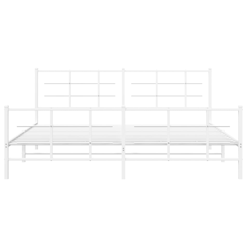 White Metal Bed Frame with Footboard - 200x200cm, No Mattress